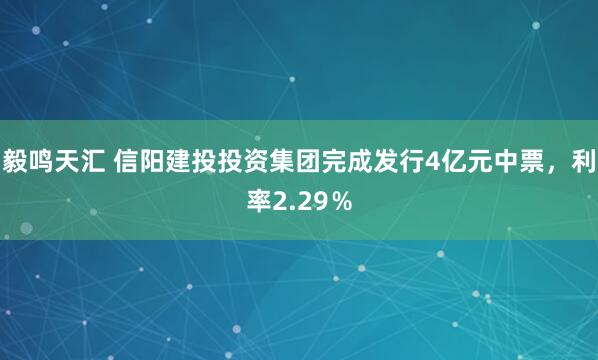 毅鸣天汇 信阳建投投资集团完成发行4亿元中票，利率2.29％